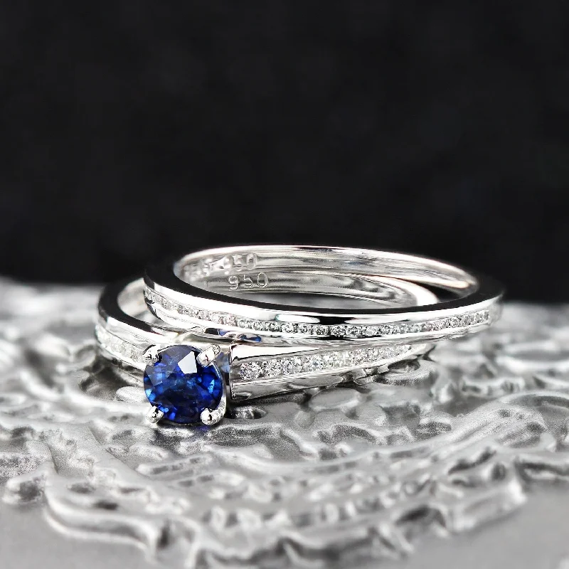 Romantic Data Auriya Platinum 1/2ct Blue Sapphire & Diamond Engagement Ring Set 1/2ctw Romantic Data Auriya Platinum 1/2ct Blue Sapphire & Diamond Engagement Ring Set 1/2ctw