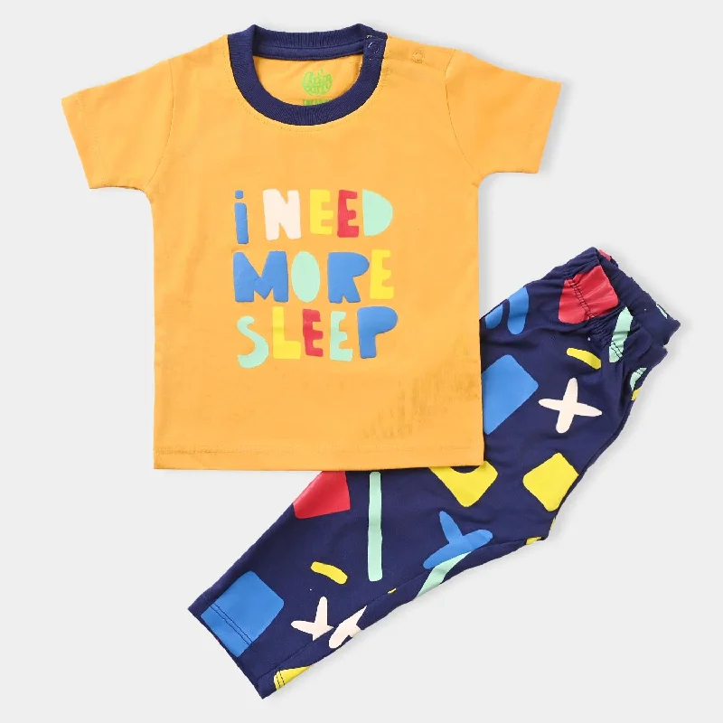 Warm Chic Infant Boys Poly Cotton Jersey NightSuit I Need More Sleep-Citrus