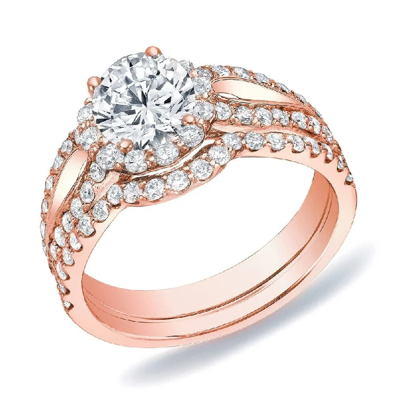 Celebrity Picks Auriya 14k Rose Gold Modern Split 1 1/2ctw Round Diamond Halo Engagement Ring Set Certified Celebrity Picks Auriya 14k Rose Gold Modern Split 1 1/2ctw Round Diamond Halo Engagement Ring Set Certified
