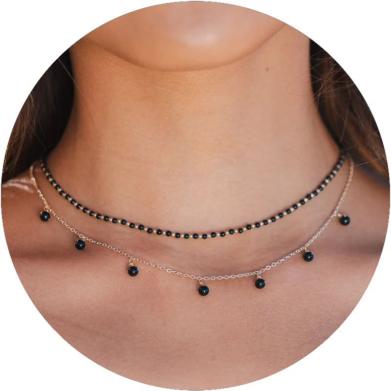 Trendy And Casual Balance 2mm + Dewdrop Necklace Stack