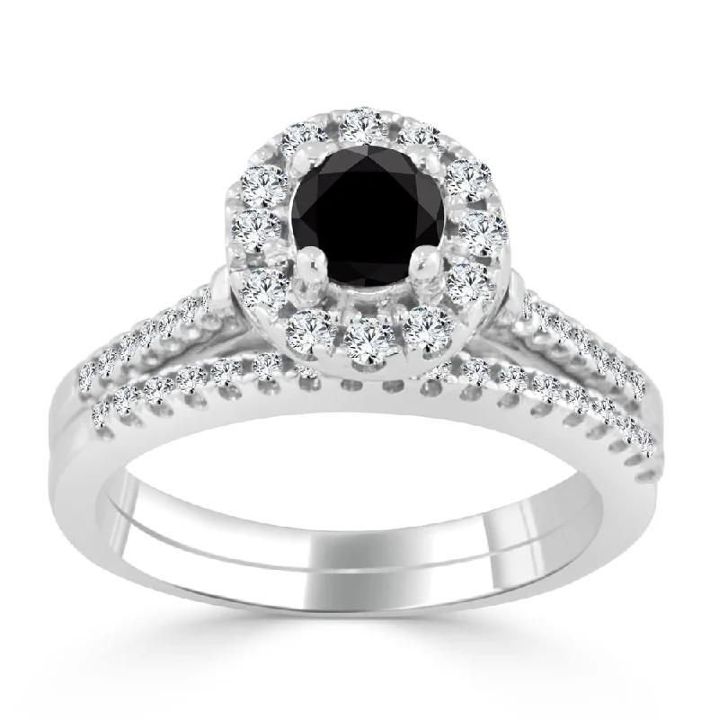 Elegant Design Auriya 3/4ctw Halo Black Diamond Engagement Ring and Wedding Band Set 14k Gold Elegant Design Auriya 3/4ctw Halo Black Diamond Engagement Ring and Wedding Band Set 14k Gold