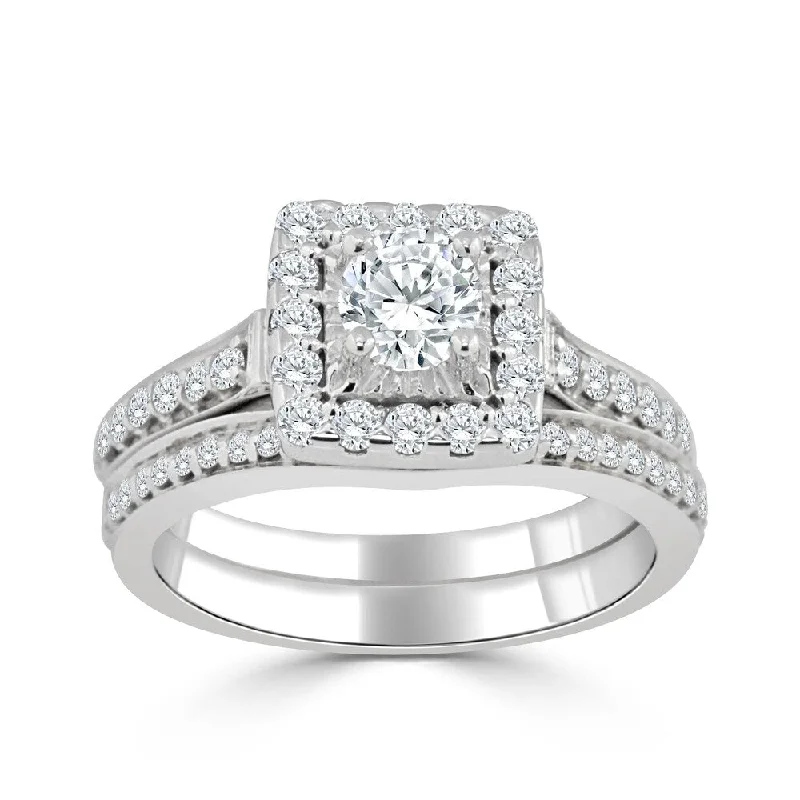 Sports And Leisure 14k Gold Round 1ct TDW Diamond Halo Engagement Ring Set by Auriya Sports And Leisure 14k Gold Round 1ct TDW Diamond Halo Engagement Ring Set by Auriya
