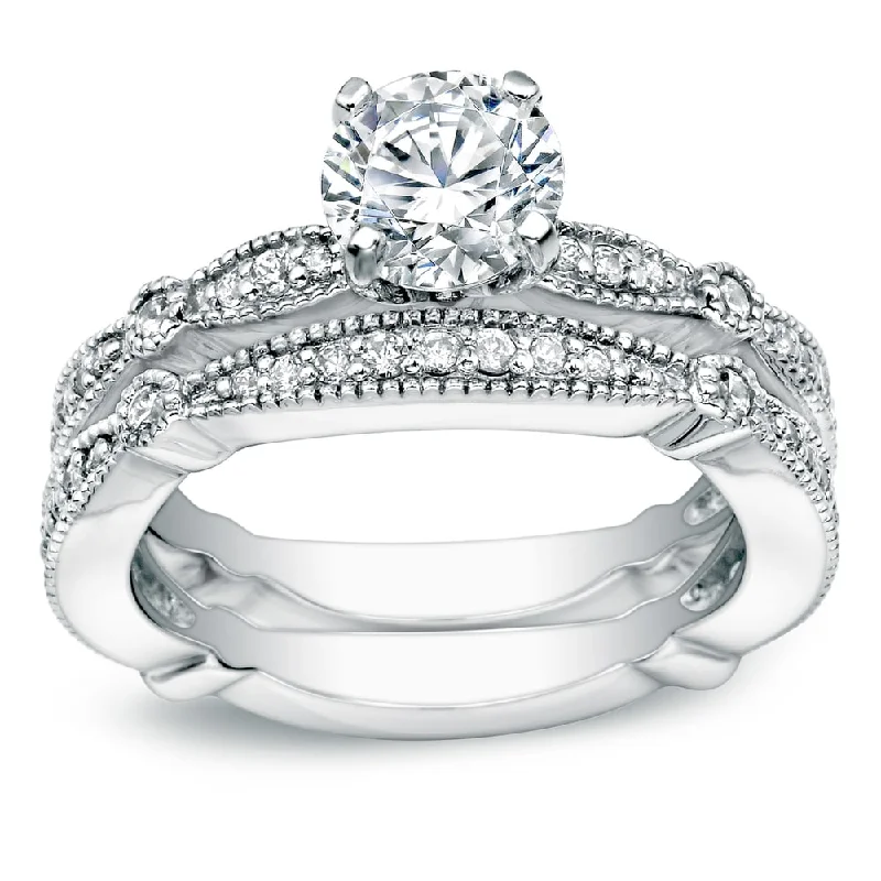High Street Fashion Auriya 14k Gold 1ctw Vintage Round Diamond Engagement Ring Set High Street Fashion Auriya 14k Gold 1ctw Vintage Round Diamond Engagement Ring Set