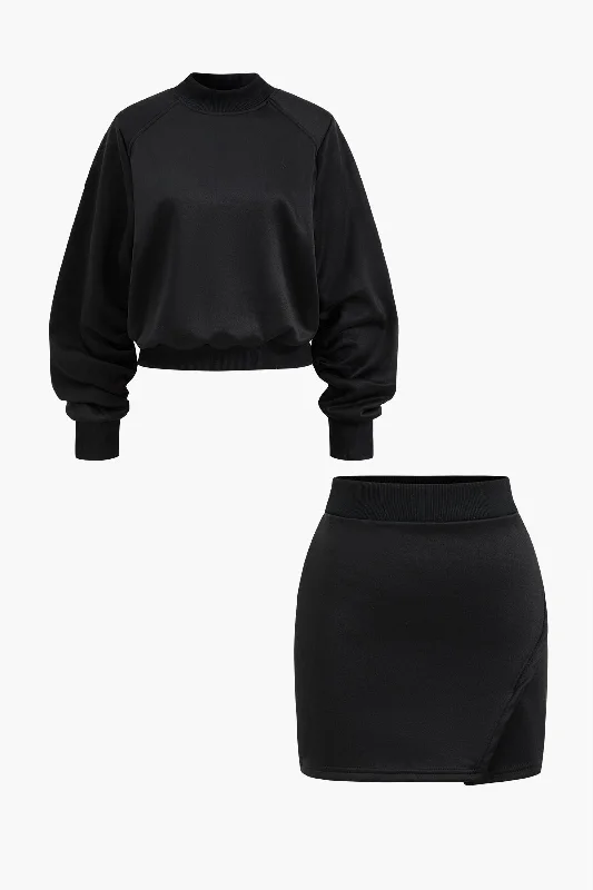Easygoing Style Solid Top And Skirt Set