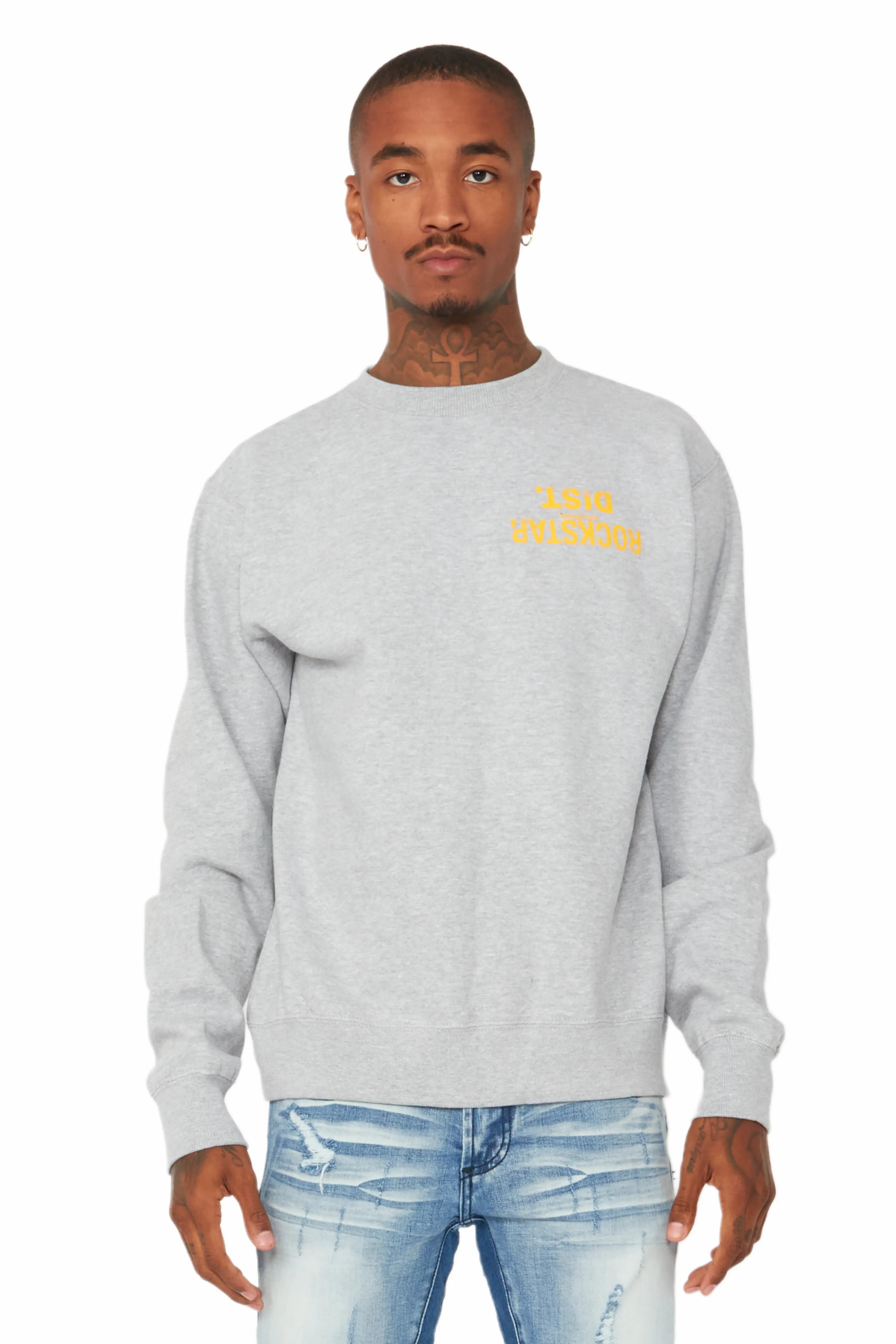 Luxury Fashion Dist. Town Heather Grey/Yellow Graphic Crewneck