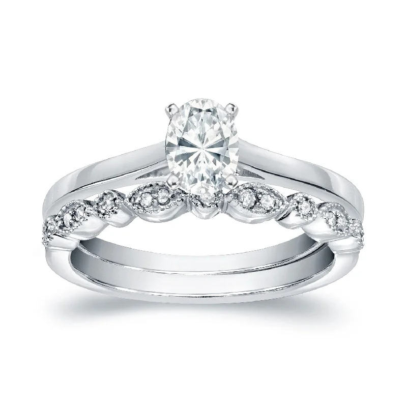 Celebrity Style Auriya 14k Gold 2/3ctw Vintage Oval-cut Solitaire Diamond Engagement Ring Set Celebrity Style Auriya 14k Gold 2/3ctw Vintage Oval-cut Solitaire Diamond Engagement Ring Set
