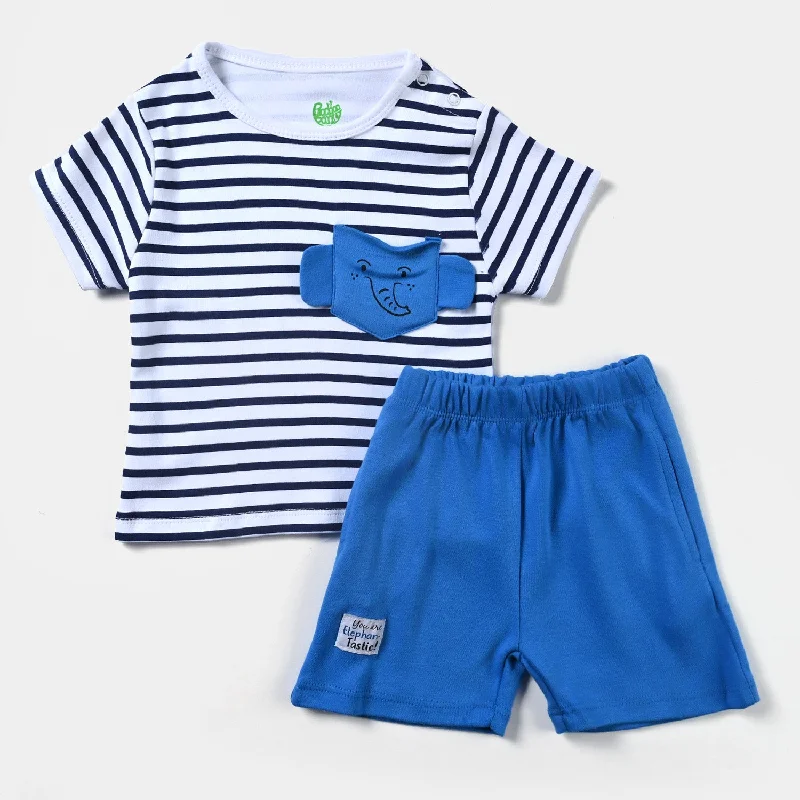 Easy Chic Wear Infant Boys Cotton Interlock Knitted Suit Elephant Pocket-White