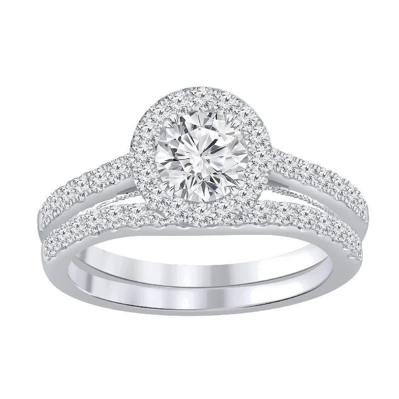 Classic Retro Auriya 1 3/4ctw Round Halo Diamond Engagement Ring Set 14k Gold