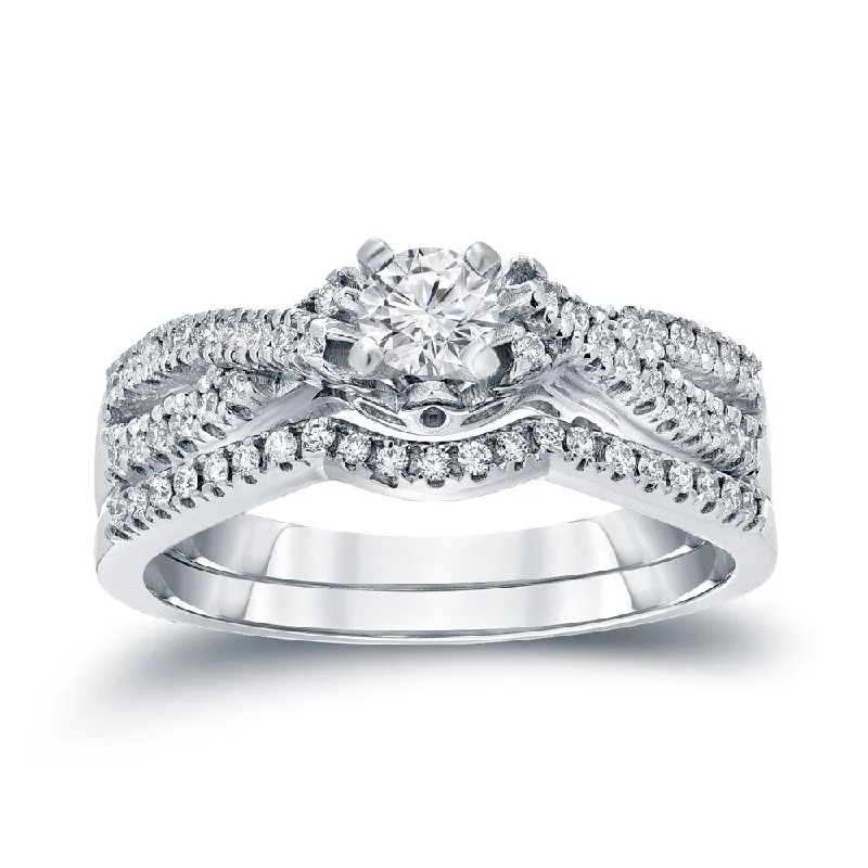 Classic And Versatile 14k Gold 1/2ct TDW Braided Infinity Round Diamond Engagement Ring Set by Auriya Classic And Versatile 14k Gold 1/2ct TDW Braided Infinity Round Diamond Engagement Ring Set by Auriya