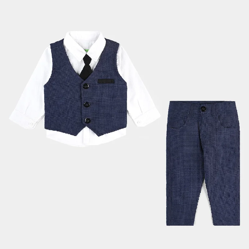 Exquisite Fabrics Infant Boys Yarn Dyed Woven Suit F/S-NAVY/BLUE