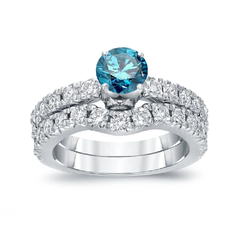 Lively And Youthful Auriya 14k Gold 1 1/2ctw Round Blue Diamond Engagement Ring Set Lively And Youthful Auriya 14k Gold 1 1/2ctw Round Blue Diamond Engagement Ring Set