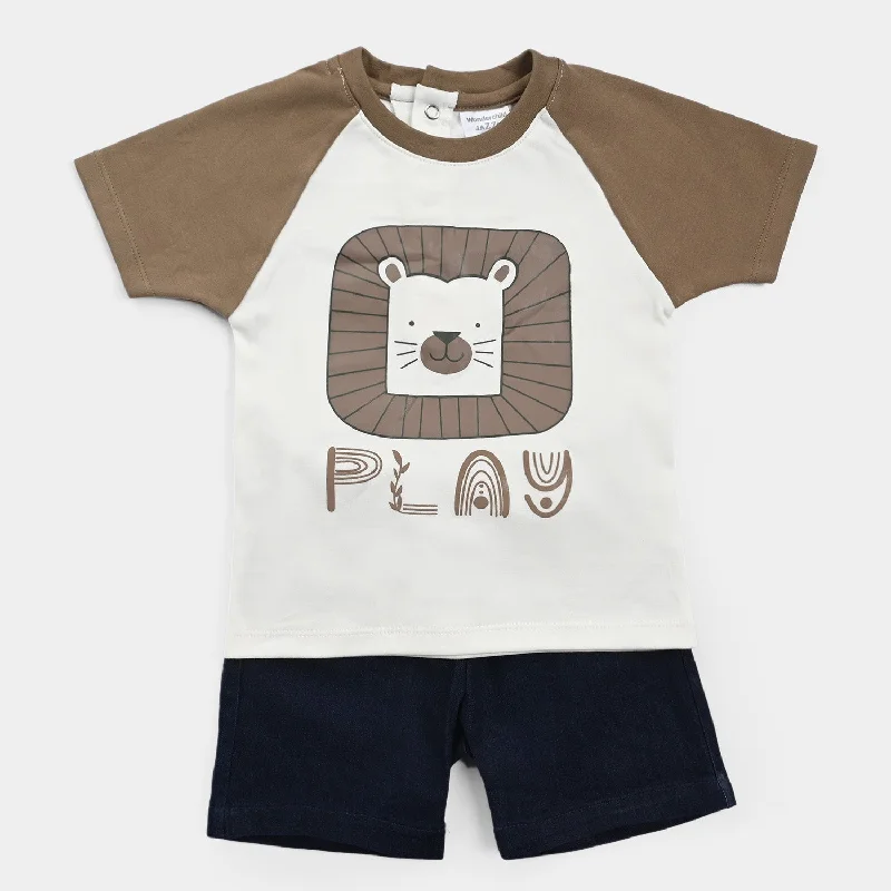 Stylish Casuals Infant Boys Cotton Interlock Suit -White