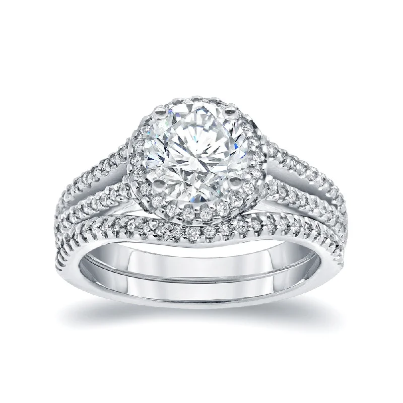 Sports Fashion Auriya 14k Gold 2ctw Modern Round Halo Diamond Engagement Ring Set