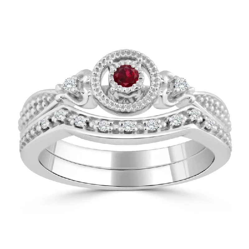 Luxury Style Auriya Round 1/8ct Red Ruby and 1/8cttw Diamond Halo Engagement Ring Set 14k Gold Luxury Style Auriya Round 1/8ct Red Ruby and 1/8cttw Diamond Halo Engagement Ring Set 14k Gold