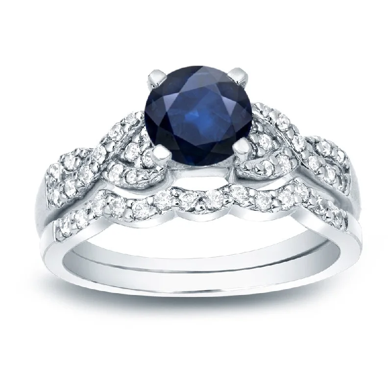 Advanced Customization Auriya Braided Twist 3/5ct Blue Sapphire and 2/5ctw Diamond Engagement Ring Set 14K Gold
