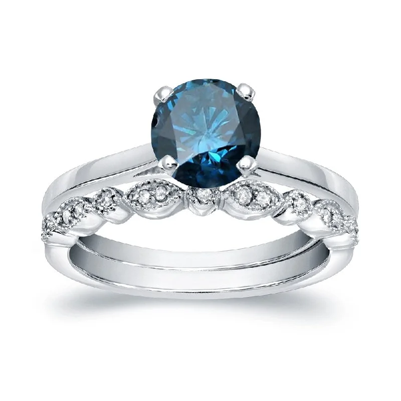 Fashion Selection Auriya Vintage Stackable 7/8ctw Solitaire Blue Diamond Engagement Ring Set 14K Gold Fashion Selection Auriya Vintage Stackable 7/8ctw Solitaire Blue Diamond Engagement Ring Set 14K Gold