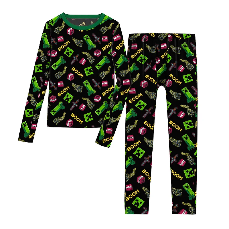 Personalized Design Minecraft Boys Stretch Poly 2 pc. Long Sleeve Crew & Pant Set