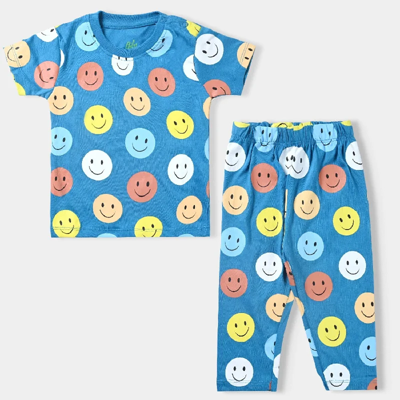 Soft Trends Infant Boys Poly Cotton Jersey Knitted Night Suit Smile-B.Blue