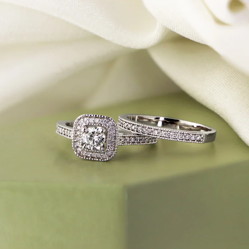 Sports And Leisure Auriya 14k Gold 1ctw Vintage Halo Diamond Engagement Ring Set