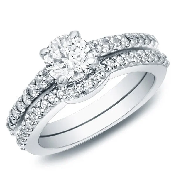 Fashion Design Auriya 14k Gold 1ctw Round Diamond Engagement Ring Set