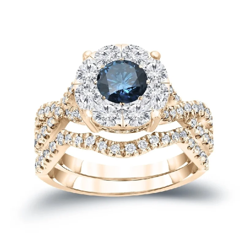 Simple Matching Auriya 1 1/5ctw Infinity Round Blue Halo Diamond Engagement Ring Set 14k Gold Simple Matching Auriya 1 1/5ctw Infinity Round Blue Halo Diamond Engagement Ring Set 14k Gold