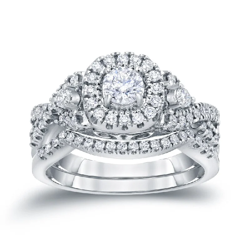 Goddess Style 14k Gold 3/4ct TDW Infinity Braided Round Diamond Halo Engagement Ring Set by Auriya Goddess Style 14k Gold 3/4ct TDW Infinity Braided Round Diamond Halo Engagement Ring Set by Auriya