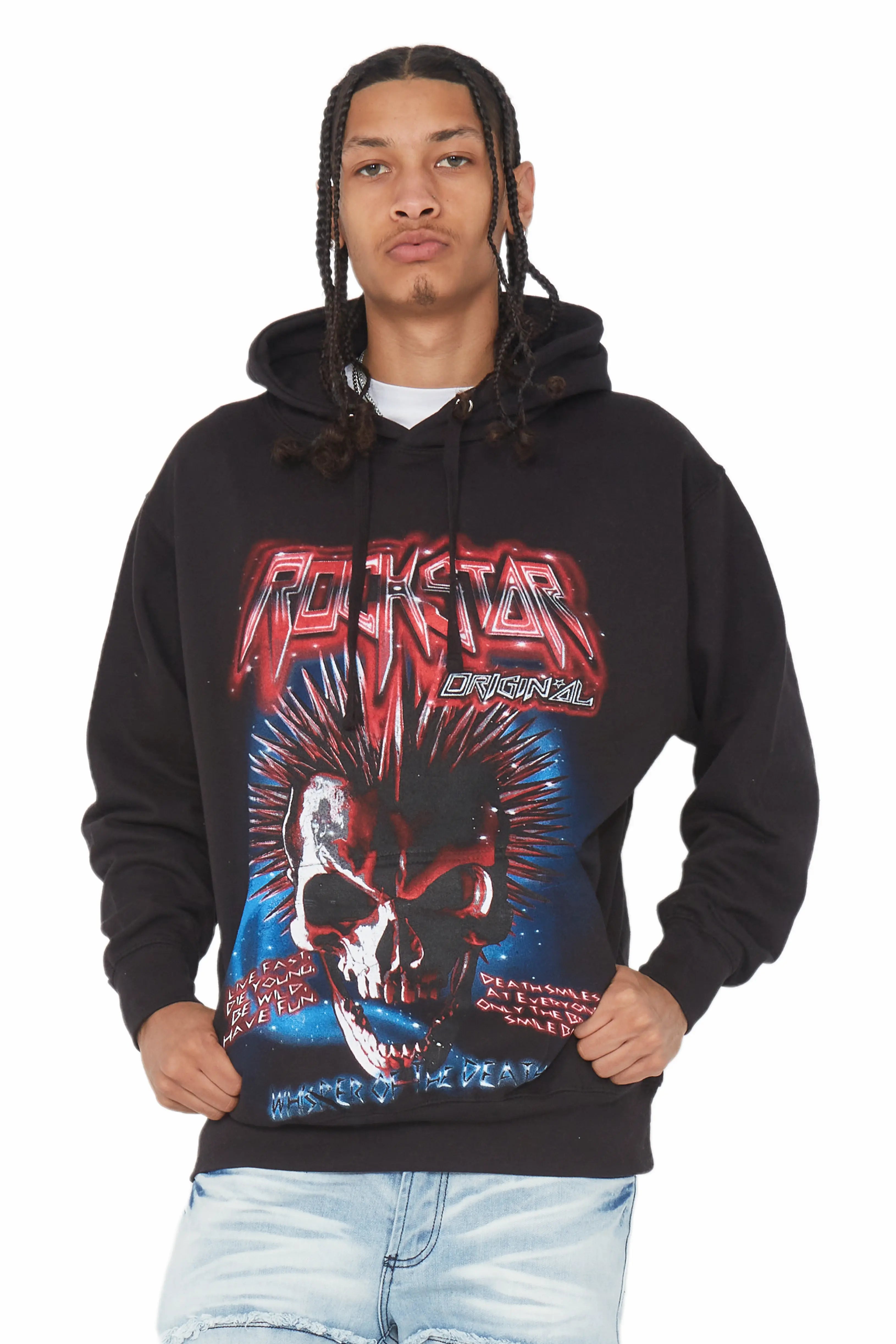 Slim Fit Obern Black Graphic Hoodie