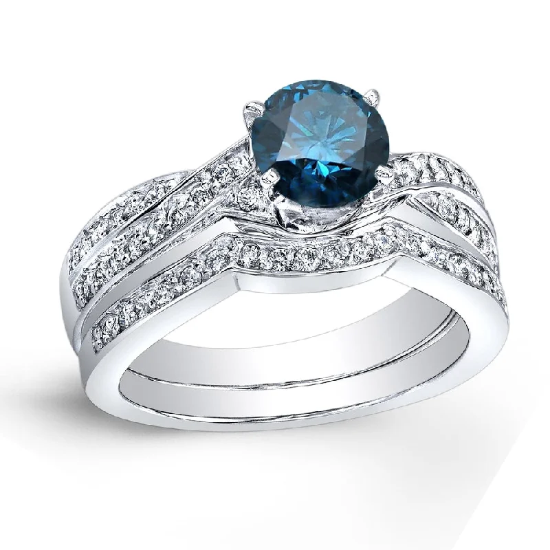 Personalized Series Auriya Platinum 3/4ctw Twisted Round Blue Diamond Engagement Ring Set Personalized Series Auriya Platinum 3/4ctw Twisted Round Blue Diamond Engagement Ring Set