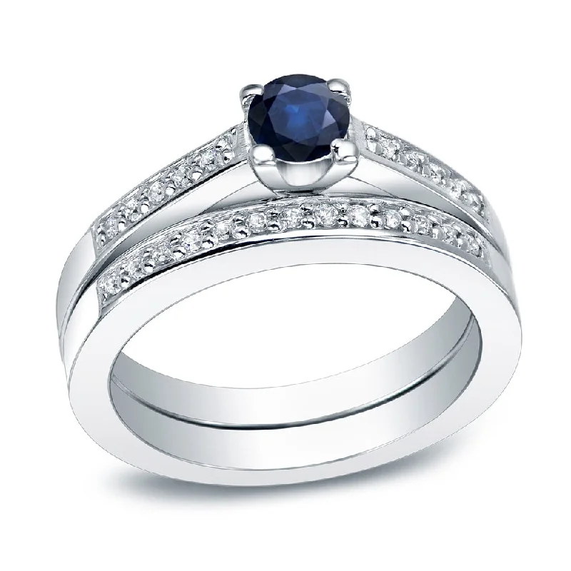 Must-have For Fashion Auriya 14k Gold Round 2/5ct Sapphire and Accent Diamond Engagement Ring Set Must-have For Fashion Auriya 14k Gold Round 2/5ct Sapphire and Accent Diamond Engagement Ring Set