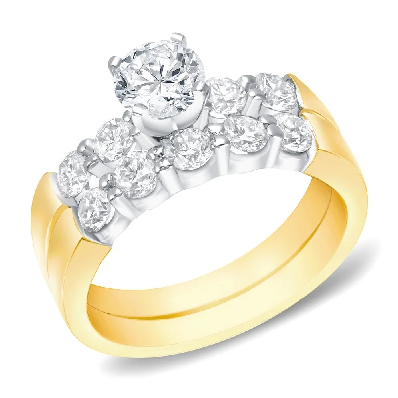 Creative Prints Auriya 14k Gold 1 1/2ctw Classic 5-Stone Diamond Engagement Ring Set 14k Two-Tone Gold