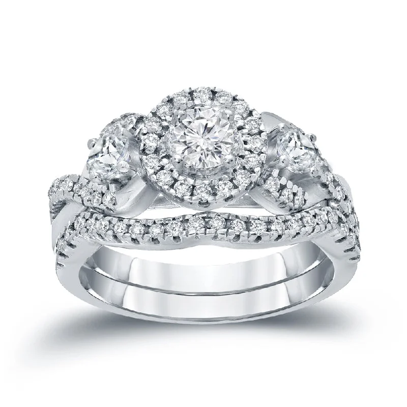 Sweet Style 14k Gold 3/4ct TDW Braided Infinity Inspired Diamond Halo Engagement Ring Set by Auriya Sweet Style 14k Gold 3/4ct TDW Braided Infinity Inspired Diamond Halo Engagement Ring Set by Auriya