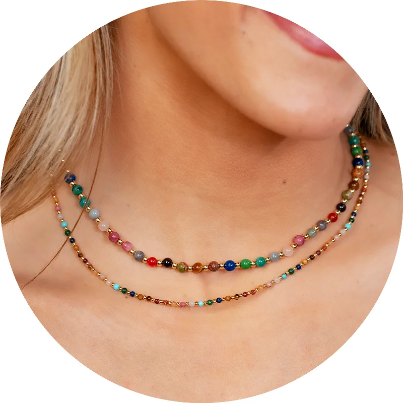 Noble And Elegant Master Healer 2mm + 4mm Metal Accent Necklace Stack