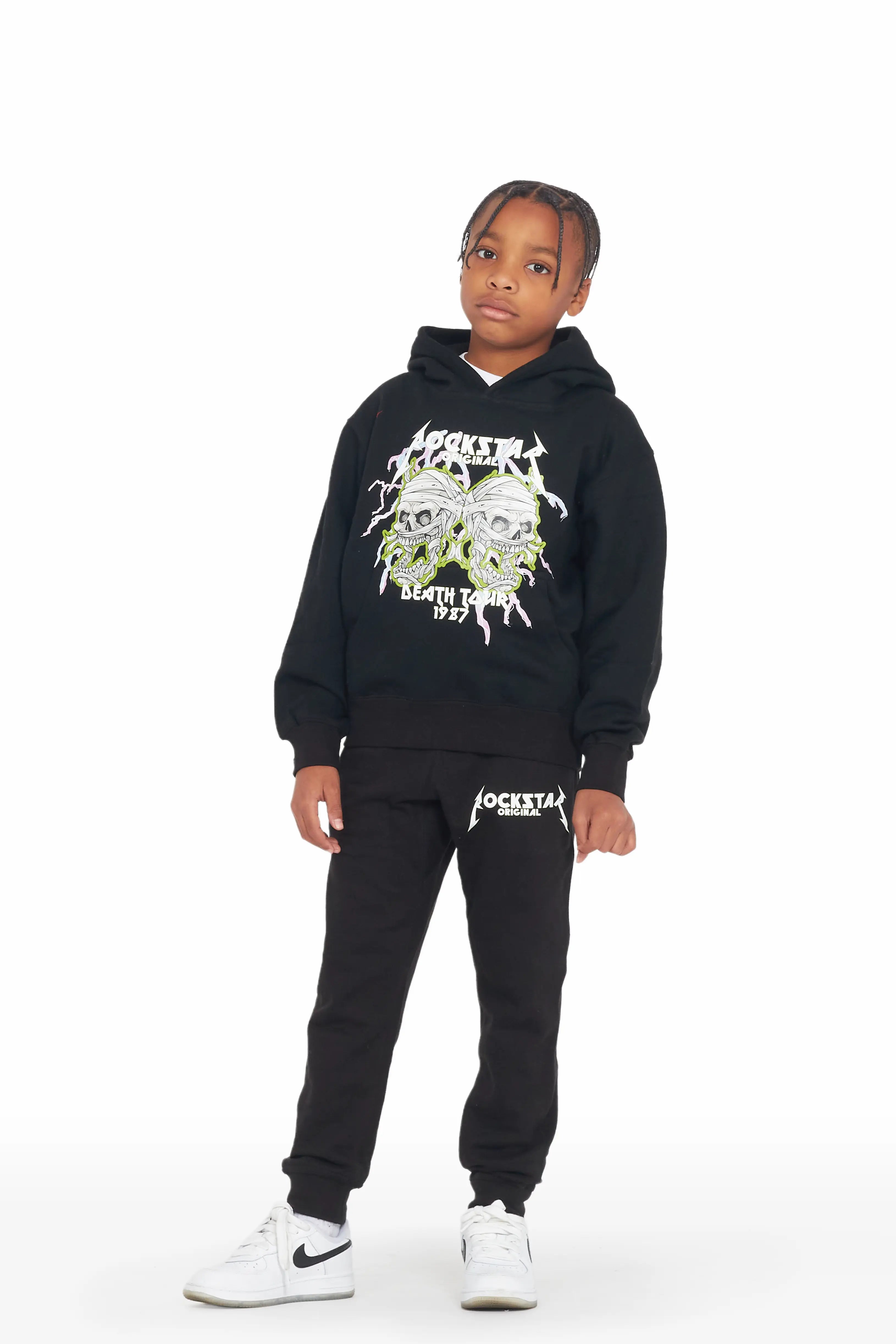 Hooded design Boys Colt Black Hoodie Track Set