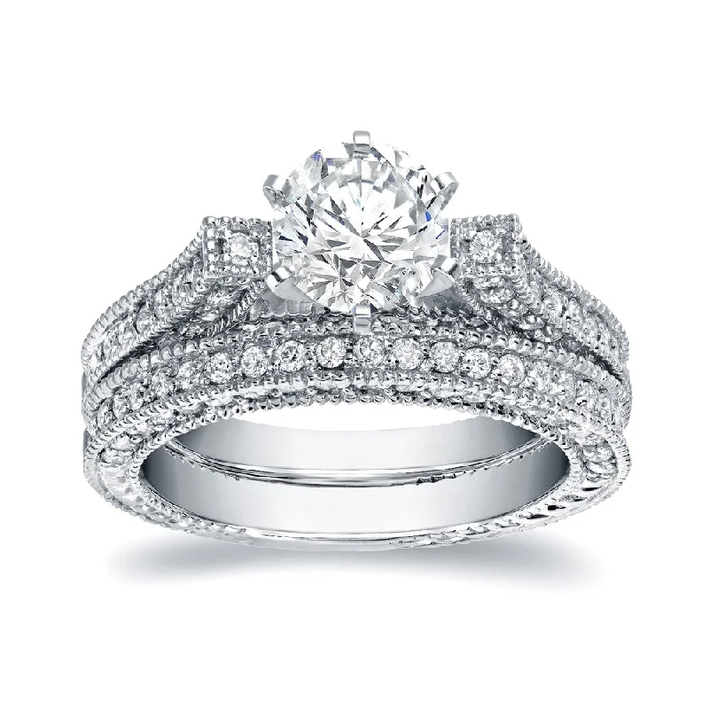 Cute Design Auriya 14k Gold 2ctw Vintage Certified Diamond Engagement Ring Set