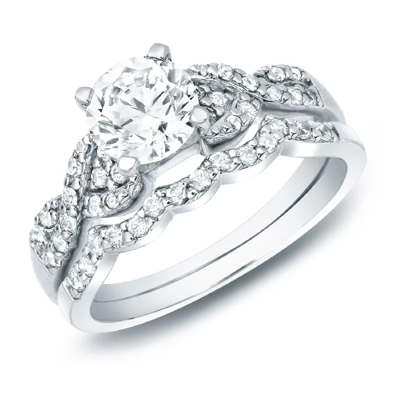 Embroidery Design Auriya 14k Gold 1ctw Braided Round Diamond Engagement Ring Set