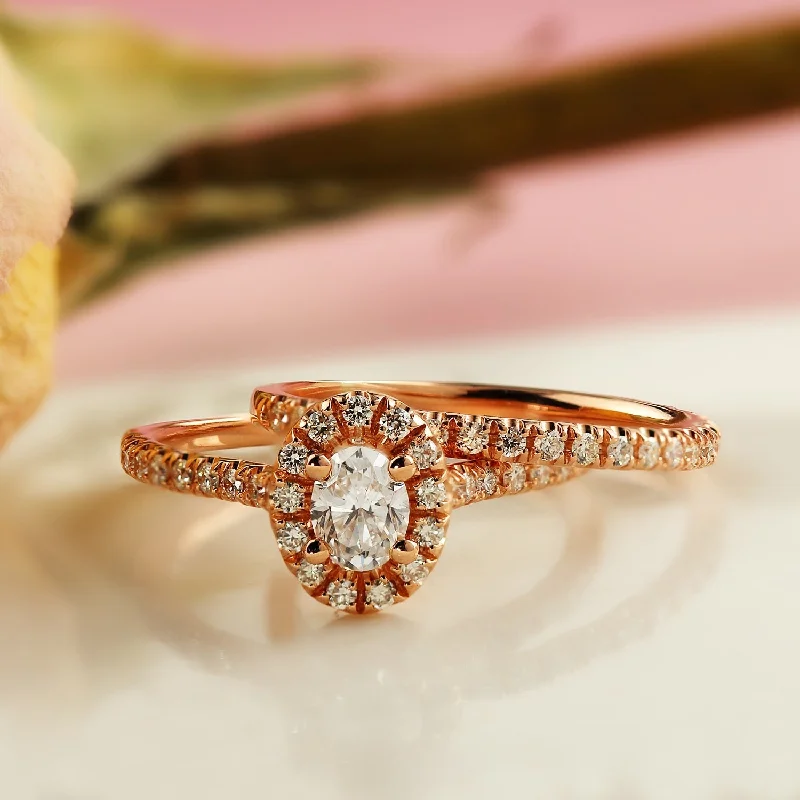 Exclusive Customization Auriya 14k Rose Gold 1ctw Halo Oval Diamond Engagement Ring Set Exclusive Customization Auriya 14k Rose Gold 1ctw Halo Oval Diamond Engagement Ring Set
