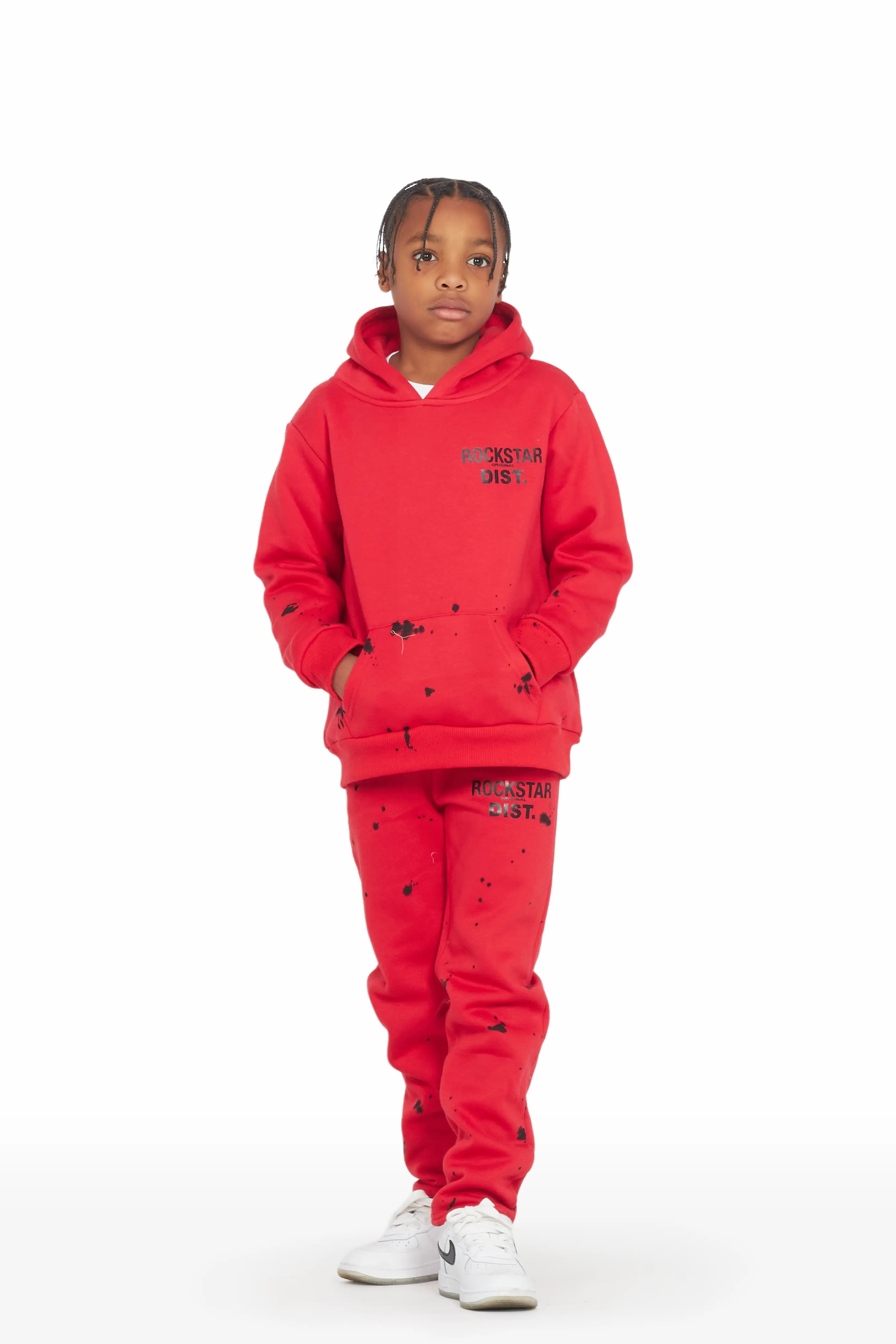 Cozy Fashion Boys Raffer Red Hoodie Slim Fit Track Set