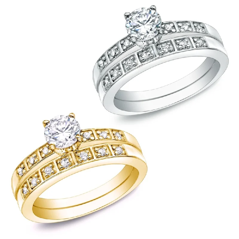 Breathable Design Auriya 1ct TDW Round Diamond Engagement Ring Set 14k Gold