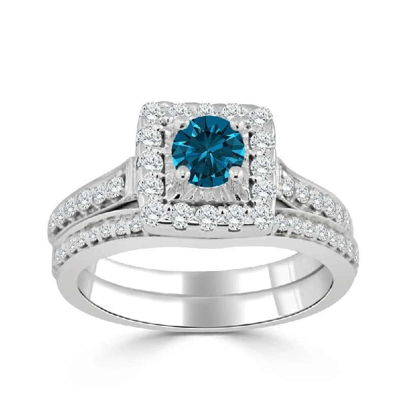 Personalized Design Auriya Round 1ctw Blue Halo Diamond Engagement Ring Set 14k Gold Personalized Design Auriya Round 1ctw Blue Halo Diamond Engagement Ring Set 14k Gold