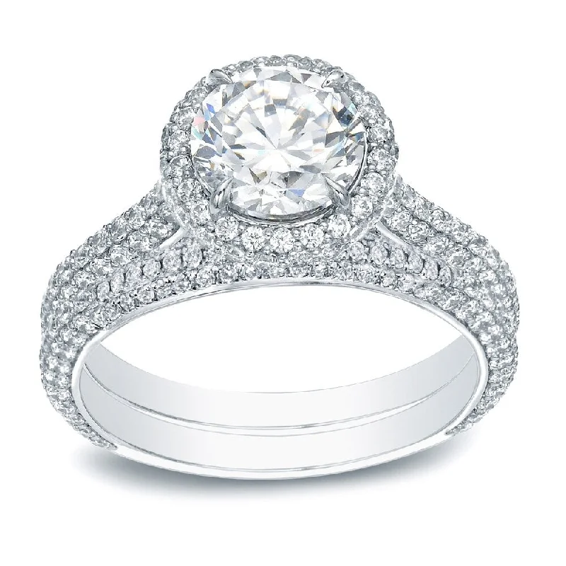 Fresh And Capable Auriya 2 5/8cttw Pave Halo Diamond Engagement Ring Set 14K Gold