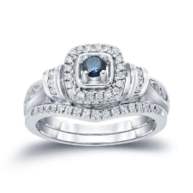 Elegant Wear Auriya 1/2ctw Vintage Inspired Blue Halo Diamond Engagement Ring Set 14k Gold Elegant Wear Auriya 1/2ctw Vintage Inspired Blue Halo Diamond Engagement Ring Set 14k Gold