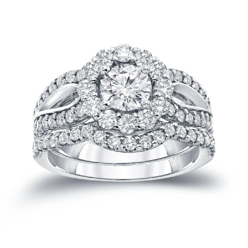 Noble And Elegant Auriya 14k Gold Round 2 1/3ct TDW Certified Diamond Halo Engagement Ring Set Noble And Elegant Auriya 14k Gold Round 2 1/3ct TDW Certified Diamond Halo Engagement Ring Set