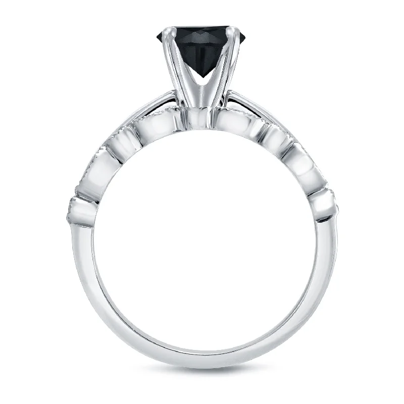 High-quality Styles Auriya 14k Gold 1 1/6ctw Vintage Solitaire Black Diamond Engagement Ring Set High-quality Styles Auriya 14k Gold 1 1/6ctw Vintage Solitaire Black Diamond Engagement Ring Set