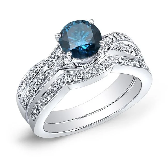 European Plan Auriya 14k Gold 3/4ctw Twisted Round Blue Diamond Engagement Ring Set European Plan Auriya 14k Gold 3/4ctw Twisted Round Blue Diamond Engagement Ring Set