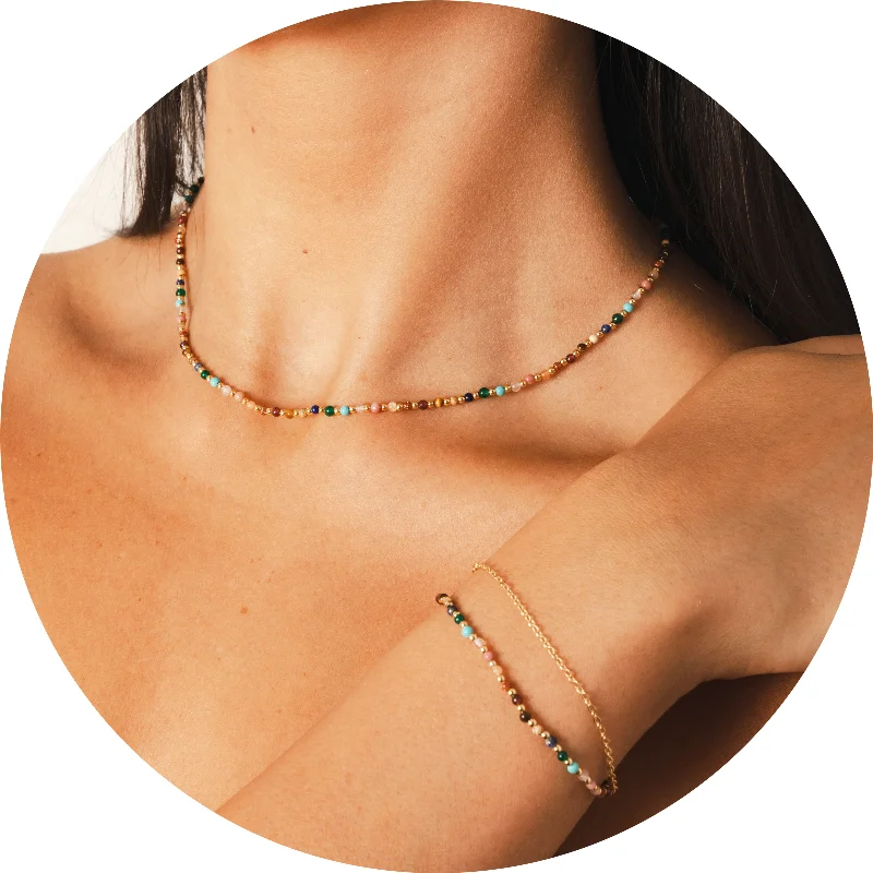 Ethnic Style Master Healer 2mm Necklace + Layered Bracelet Set