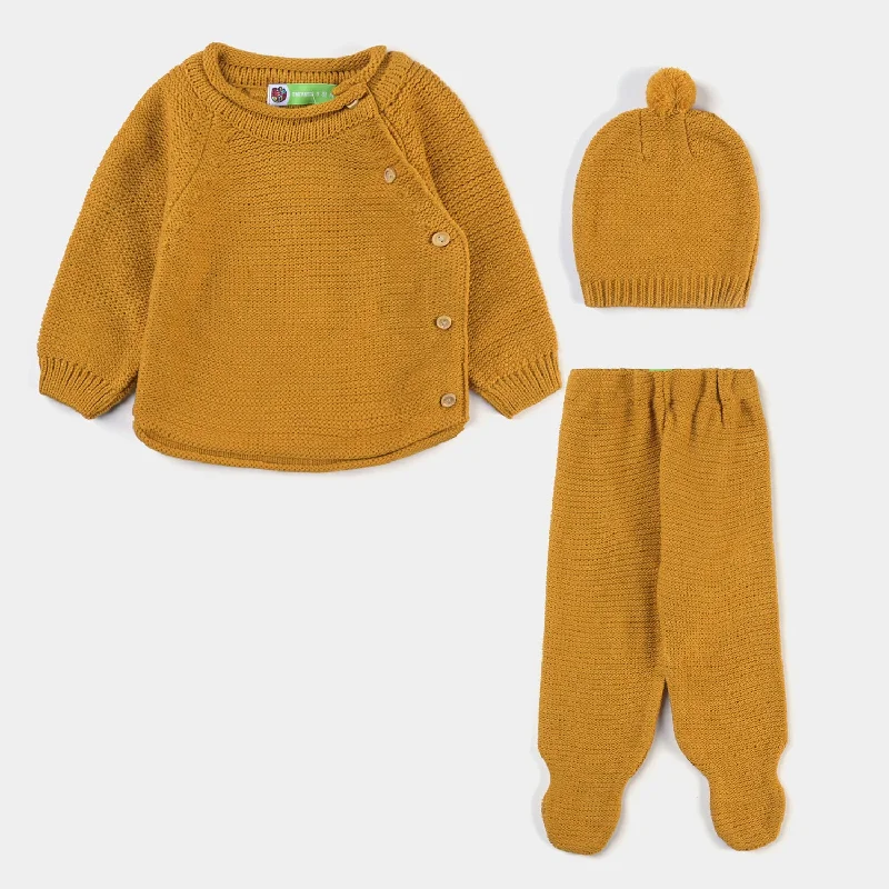 Elegant And Casual Infant Boys Sweater Knit Suit W/Cap Butter Scotch -Mustard