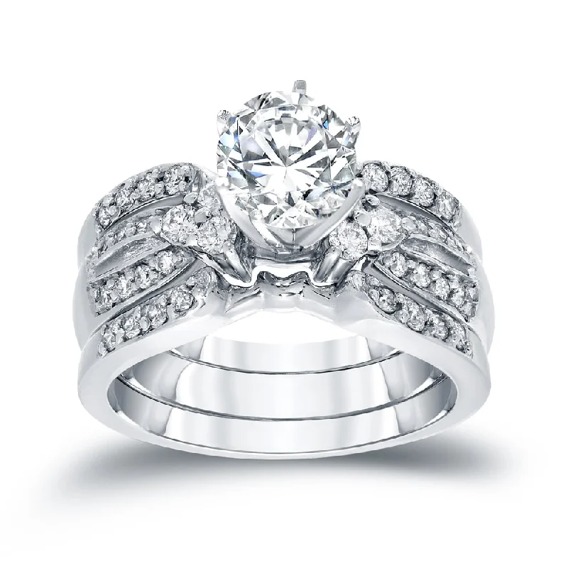 Youthful Vitality Auriya 14k Gold 1 1/5ctw Round Diamond Engagement Ring 3pc Set