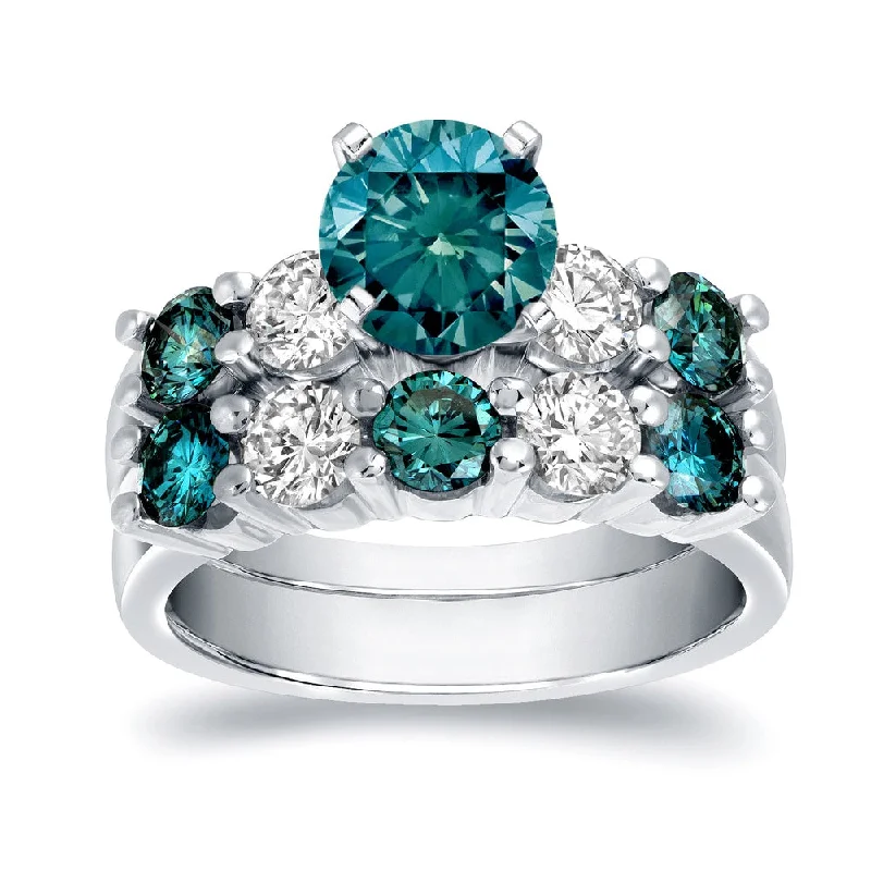 Fashionable And Versatile Auriya 14k Gold 4 carat TW 5-Stone Blue Diamond Engagement Ring Set Fashionable And Versatile Auriya 14k Gold 4 carat TW 5-Stone Blue Diamond Engagement Ring Set