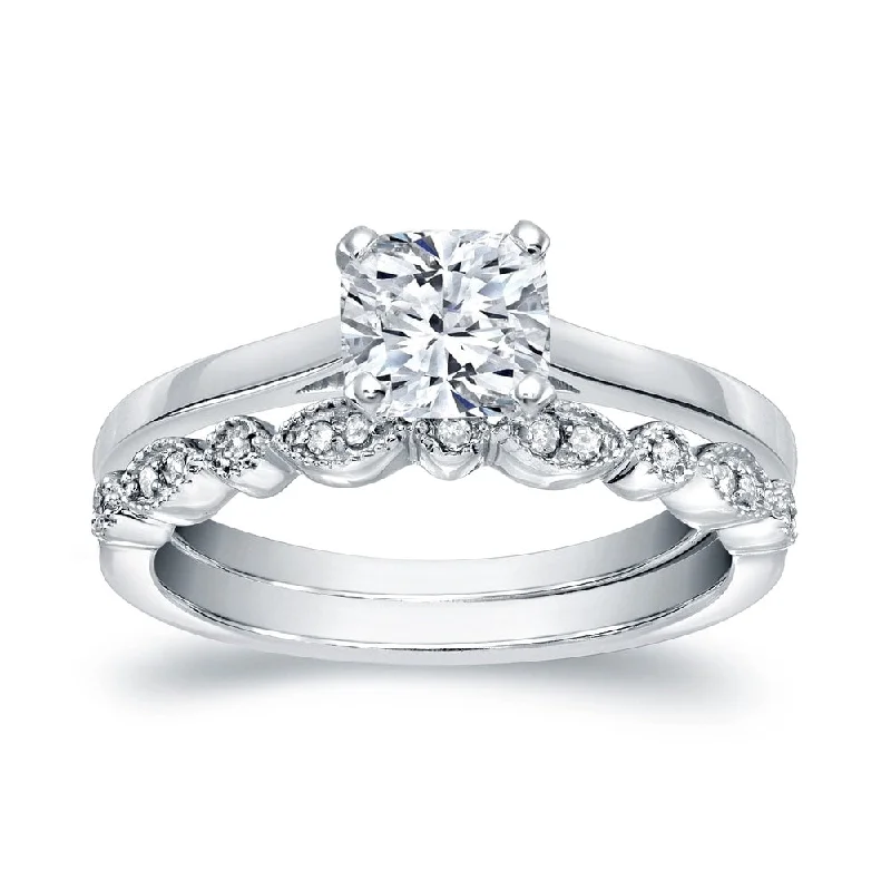Fashion Innovation Auriya 14k Gold 7/8ctw Vintage Cushion-cut Solitaire Diamond Engagement Ring Set Fashion Innovation Auriya 14k Gold 7/8ctw Vintage Cushion-cut Solitaire Diamond Engagement Ring Set