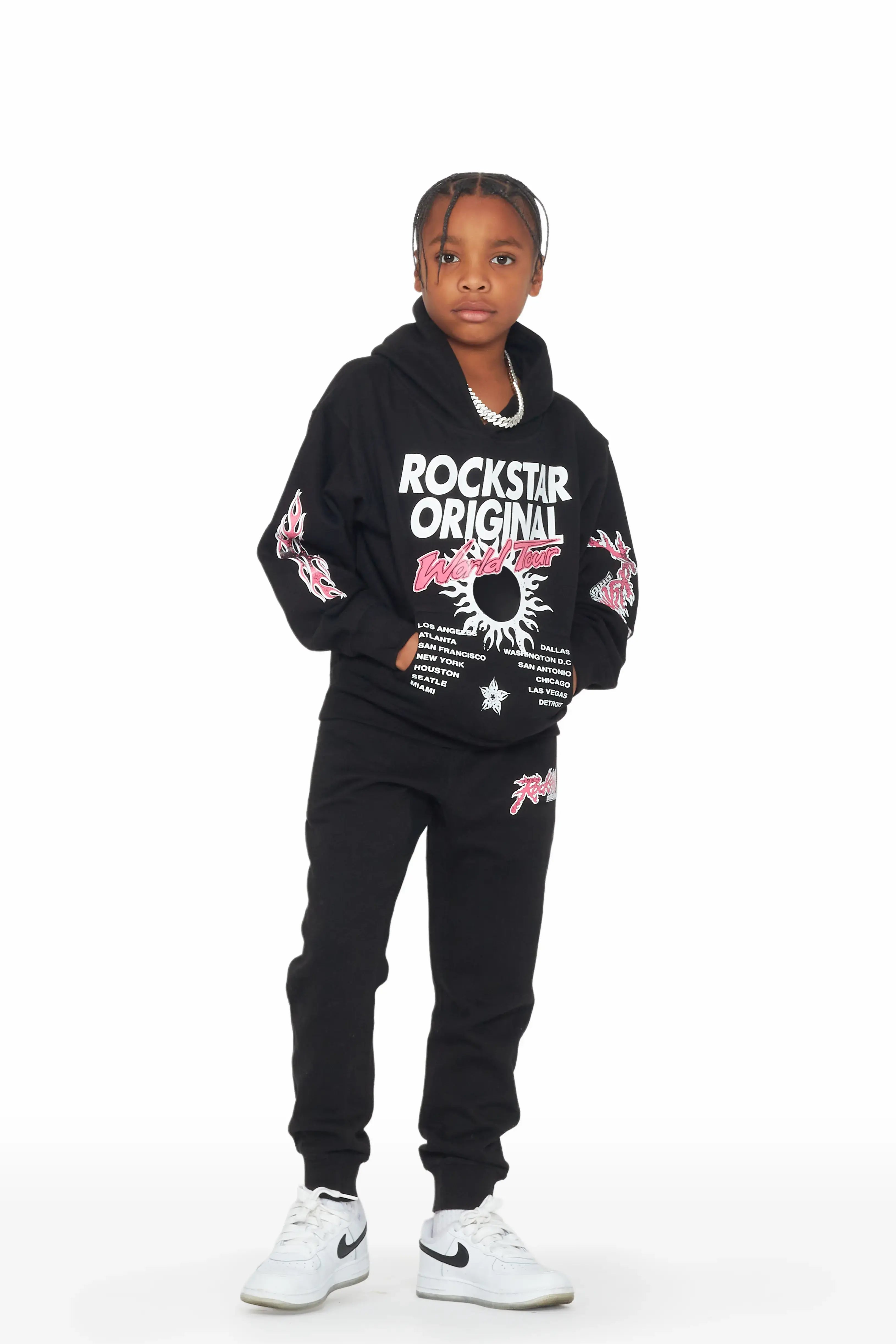Trendy Traveler Boys Ernesto Black Hoodie Track Pant Set